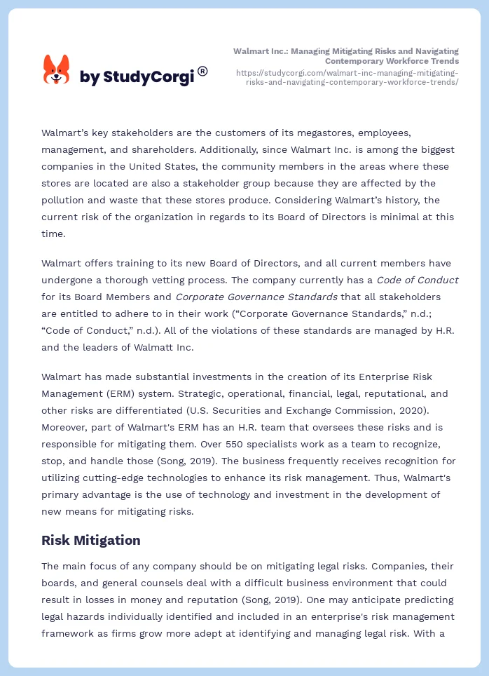 Walmart Inc.: Managing Mitigating Risks and Navigating Contemporary Workforce Trends. Page 2