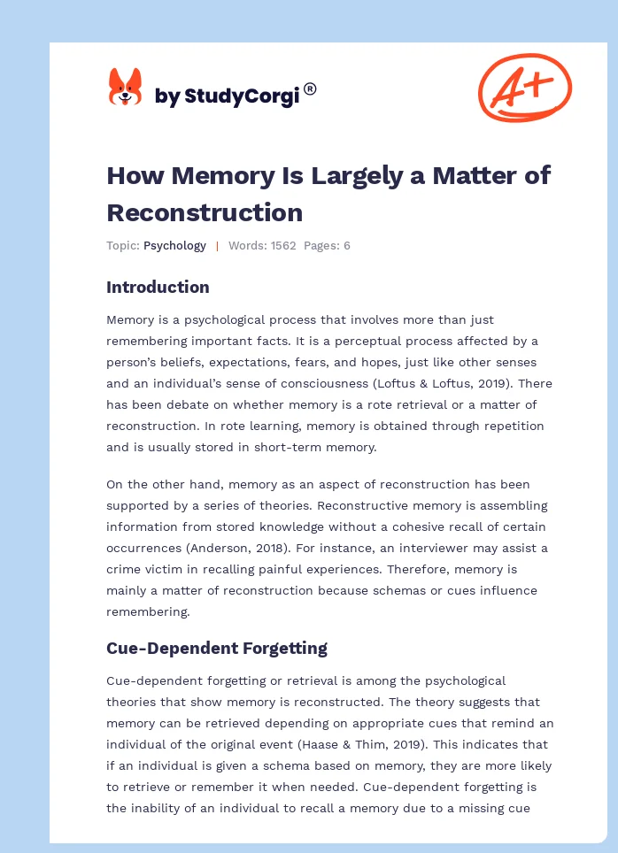 How Memory Is Largely a Matter of Reconstruction. Page 1