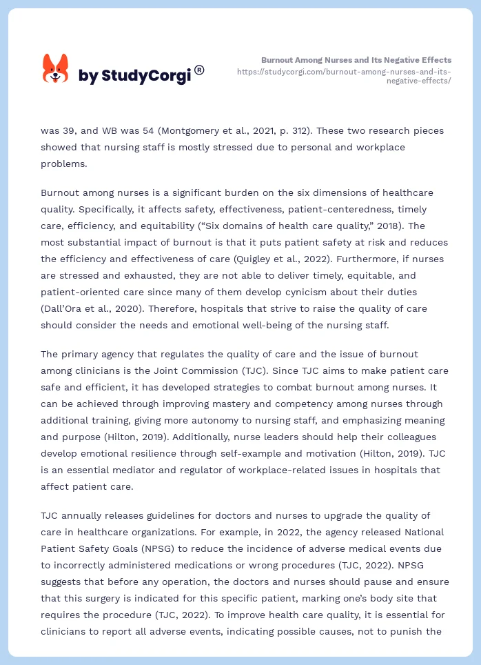 Burnout Among Nurses and Its Negative Effects. Page 2
