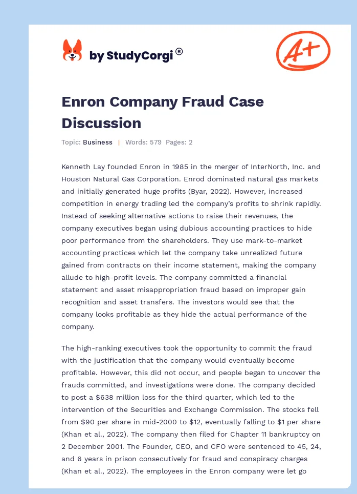 Enron Company Fraud Case Discussion. Page 1