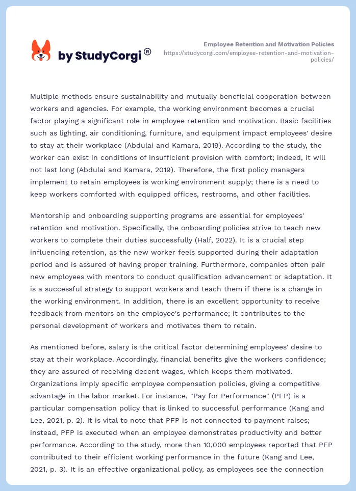 Employee Retention and Motivation Policies. Page 2
