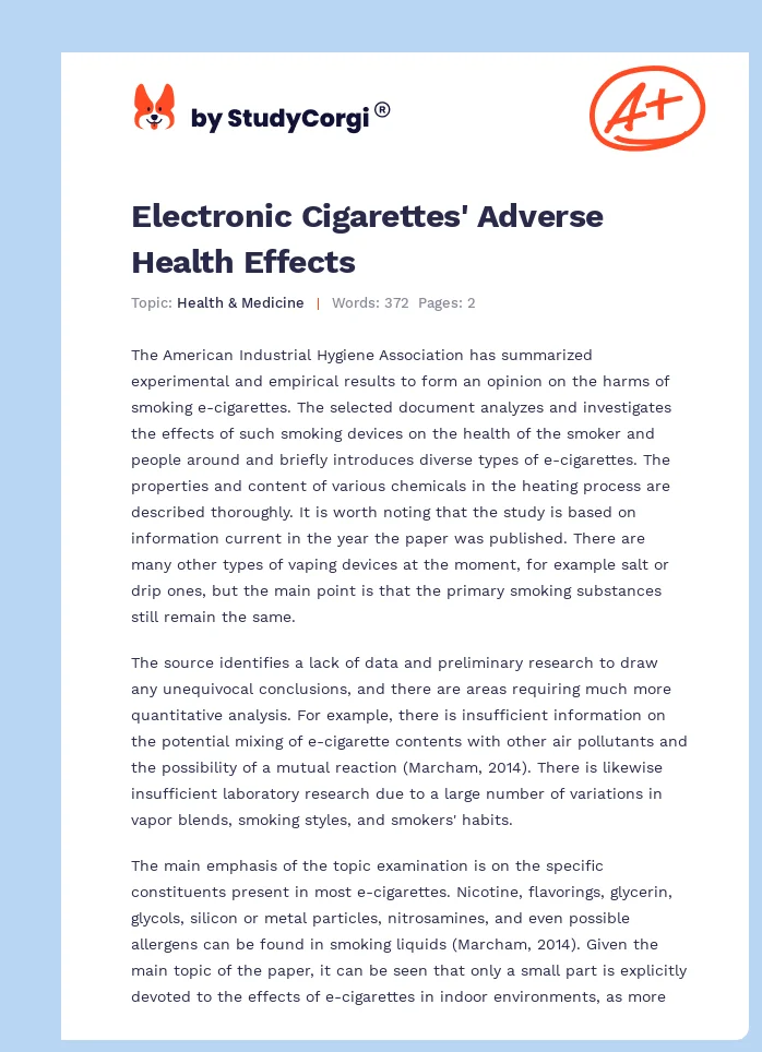 Electronic Cigarettes' Adverse Health Effects. Page 1