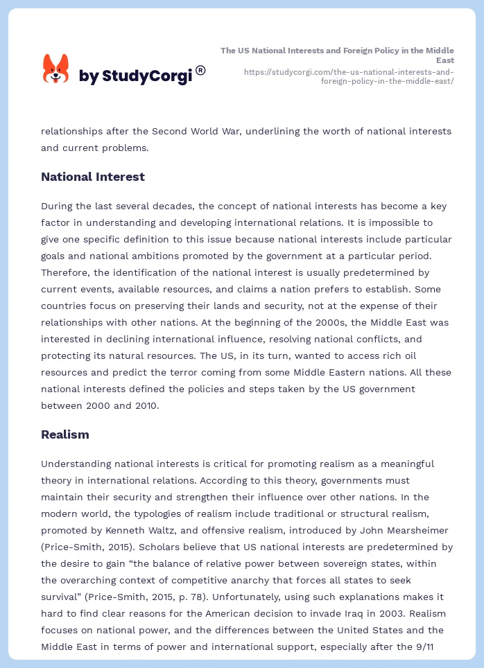 The US National Interests and Foreign Policy in the Middle East. Page 2