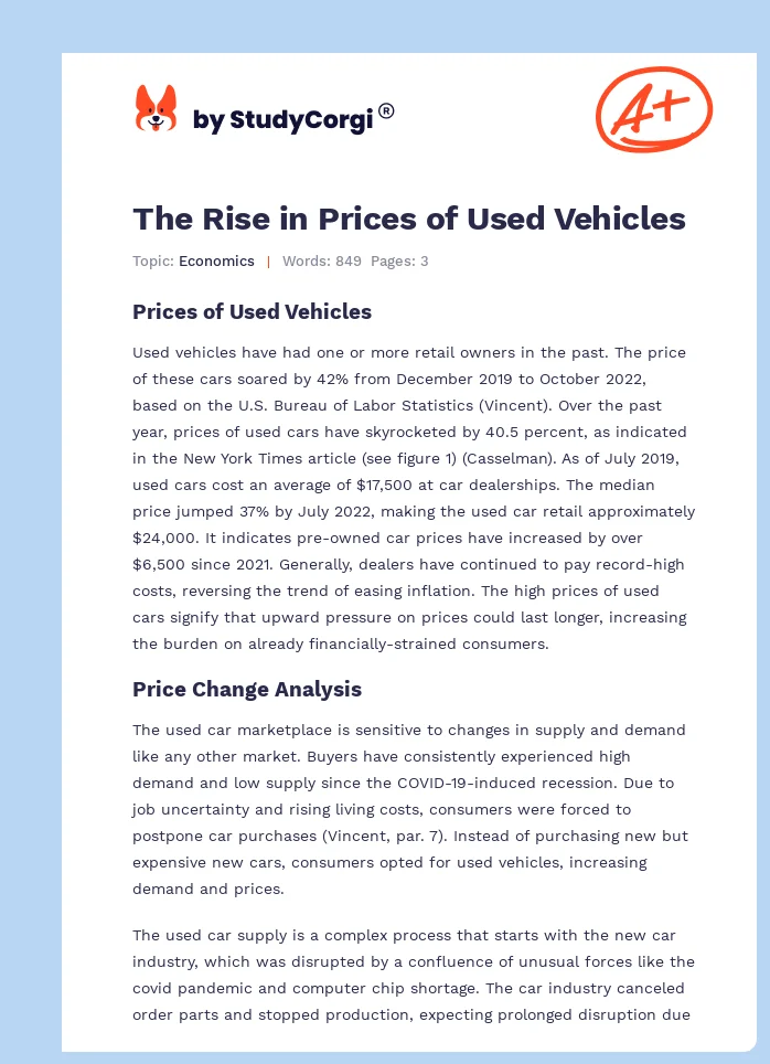 The Rise in Prices of Used Vehicles. Page 1