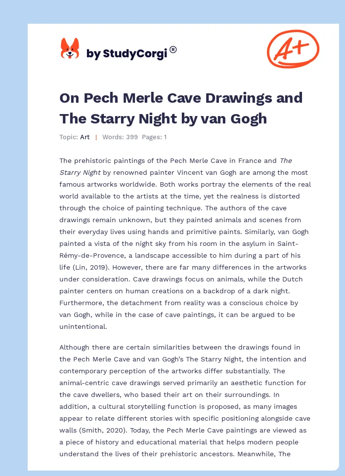 On Pech Merle Cave Drawings and The Starry Night by van Gogh. Page 1