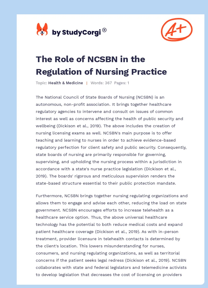 The Role of NCSBN in the Regulation of Nursing Practice. Page 1