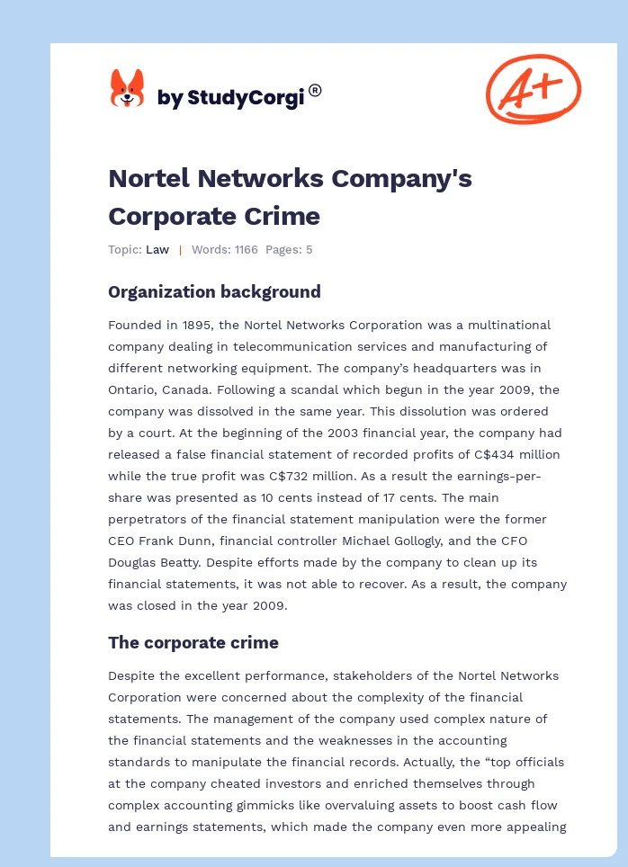 Nortel Networks Company's Corporate Crime. Page 1