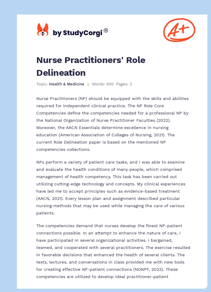 Nurse Practitioners' Role Delineation. Page 1