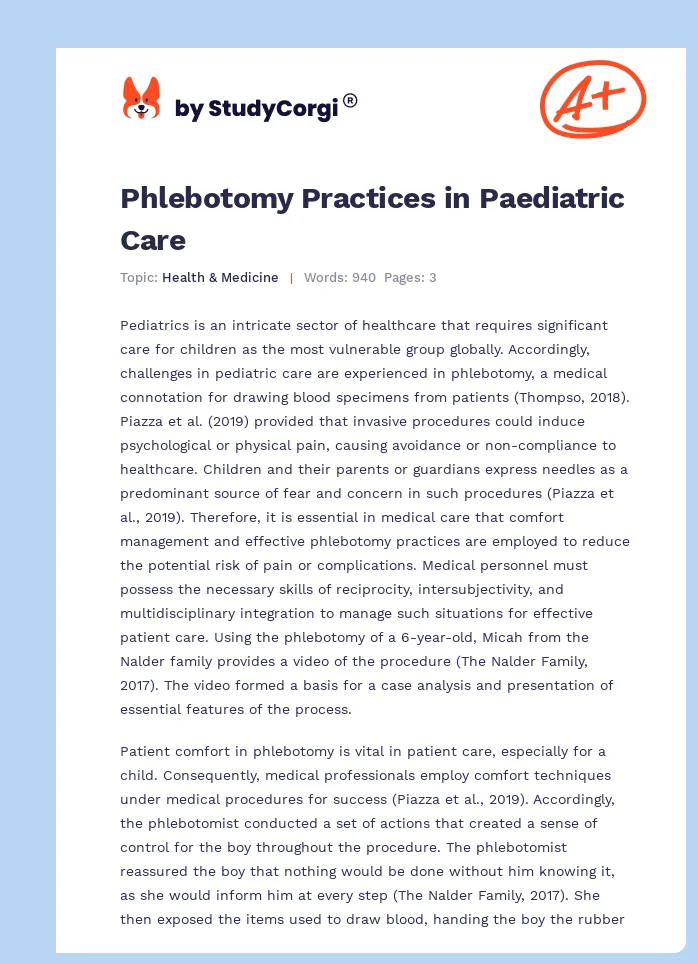 Phlebotomy Practices in Paediatric Care. Page 1
