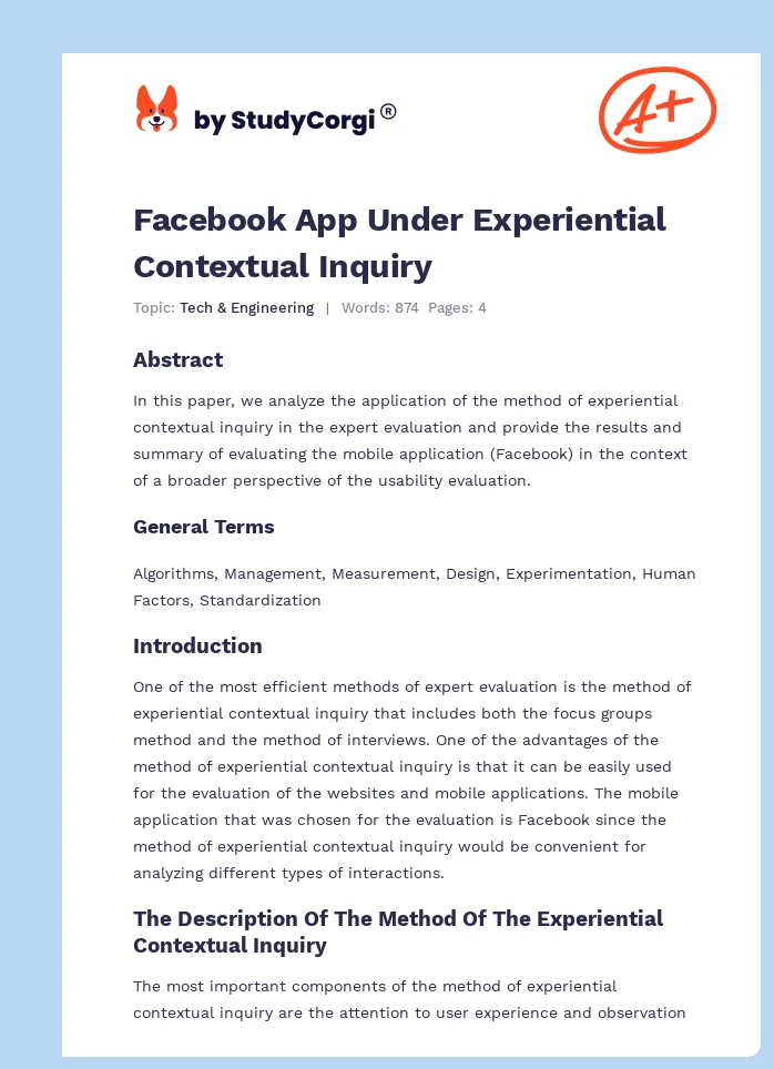 Facebook App Under Experiential Contextual Inquiry. Page 1