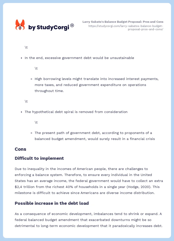 Larry Sabato's Balance Budget Proposal: Pros and Cons. Page 2