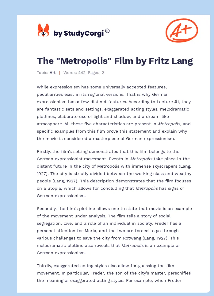 The "Metropolis" Film by Fritz Lang. Page 1