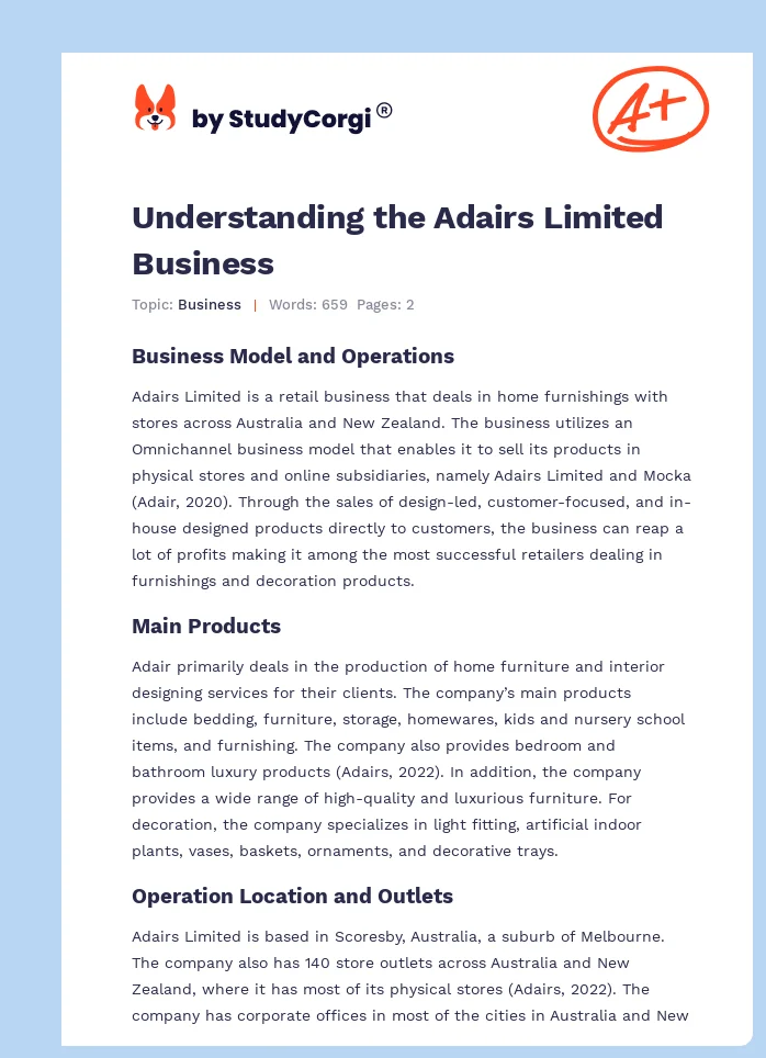 Understanding the Adairs Limited Business. Page 1