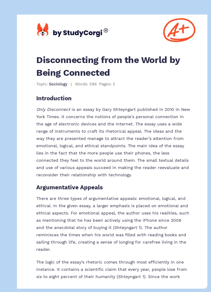 Disconnecting from the World by Being Connected. Page 1
