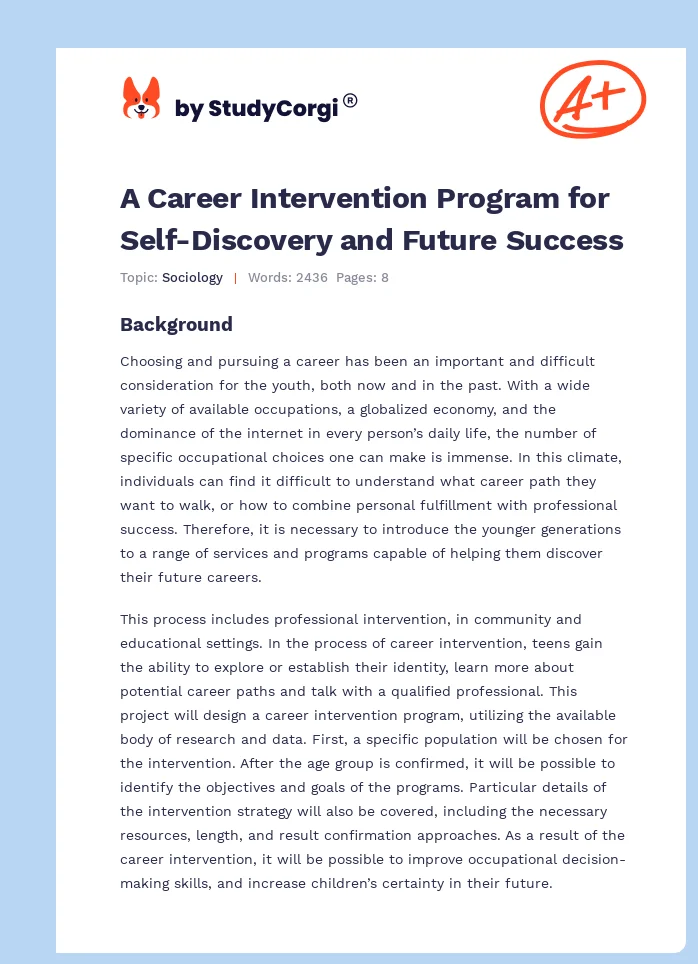 A Career Intervention Program for Self-Discovery and Future Success. Page 1