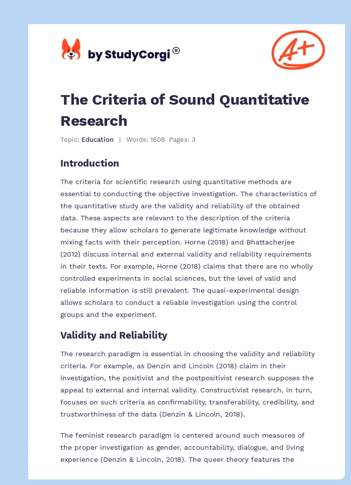 The Criteria for a Sound Quantitative Research. Page 1