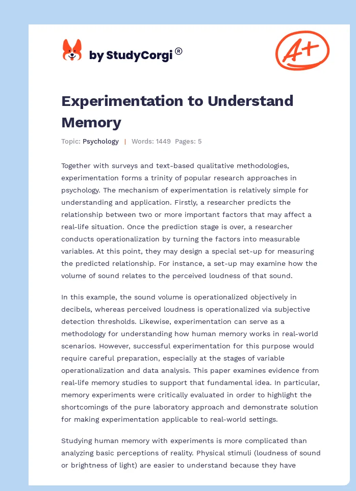 Experimentation to Understand Memory. Page 1