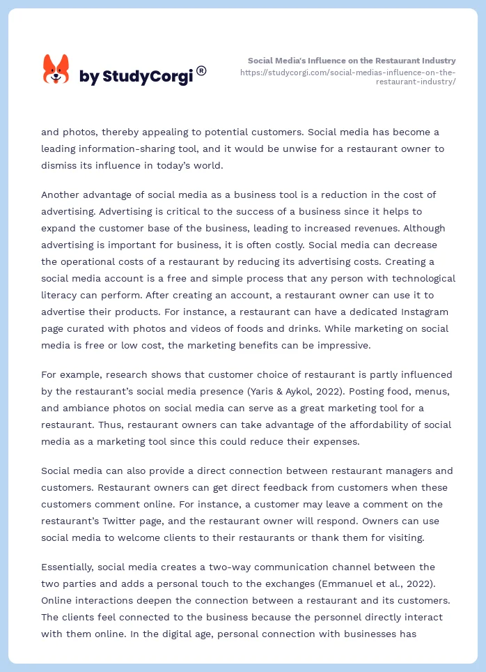 Social Media's Influence on the Restaurant Industry. Page 2
