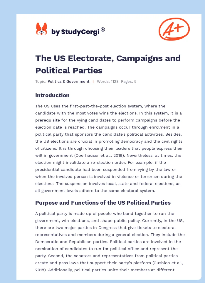The US Electorate, Campaigns and Political Parties. Page 1