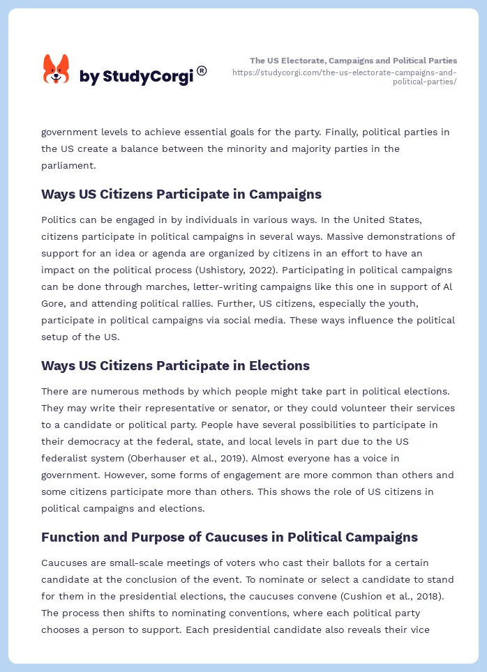 The US Electorate, Campaigns and Political Parties. Page 2