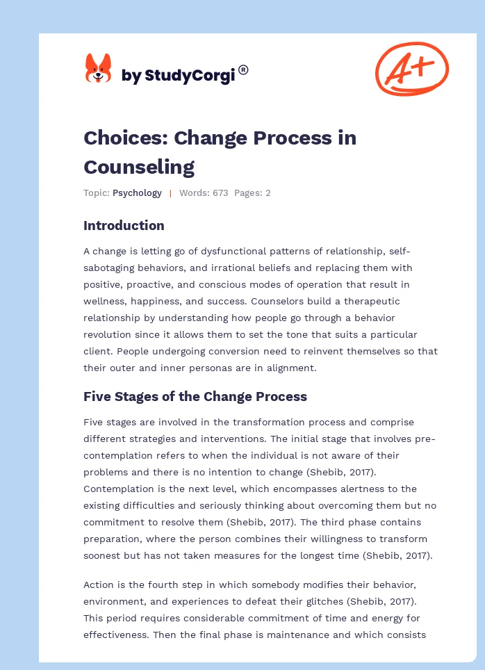 Choices: Change Process in Counseling. Page 1