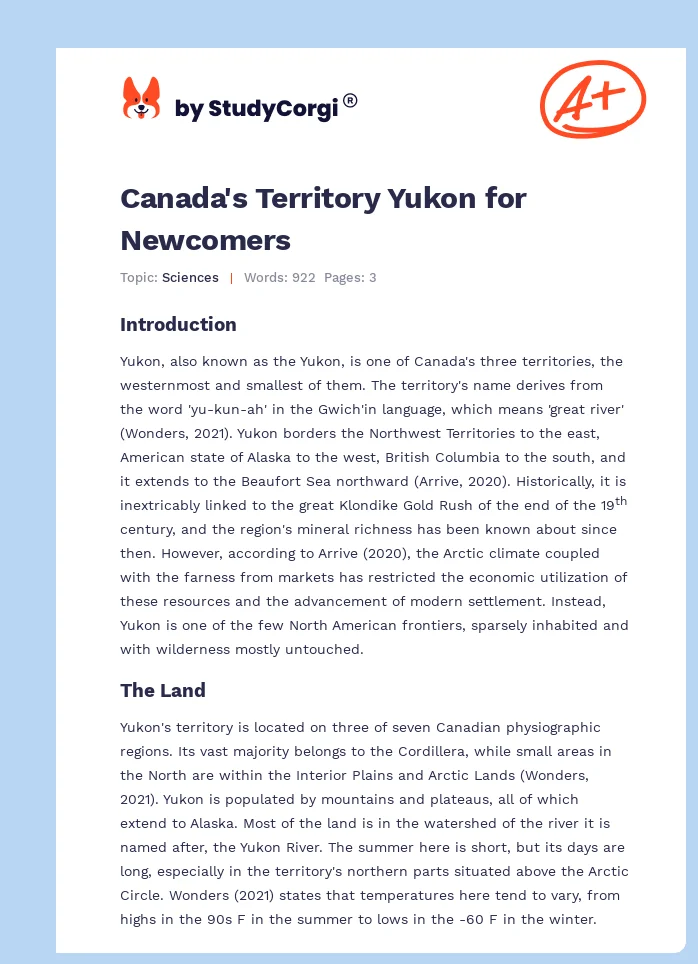 Canada's Territory Yukon for Newcomers. Page 1