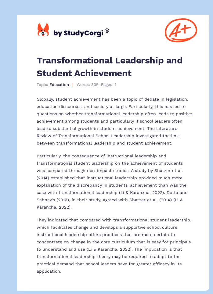 Transformational Leadership and Student Achievement. Page 1