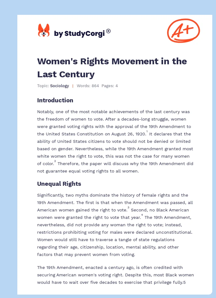 Women's Rights Movement in the Last Century. Page 1
