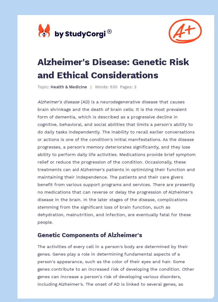 Alzheimer's Disease: Genetic Risk and Ethical Considerations. Page 1