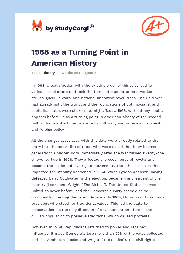 1968 as a Turning Point in American History. Page 1