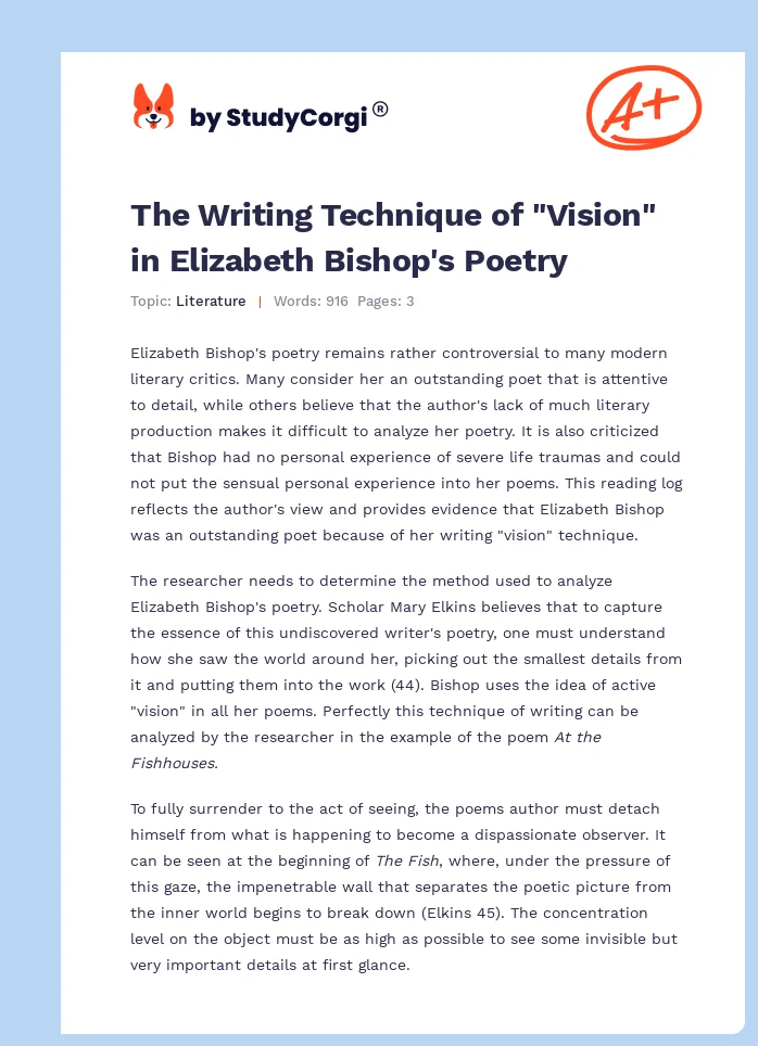 The Writing Technique of "Vision" in Elizabeth Bishop's Poetry. Page 1