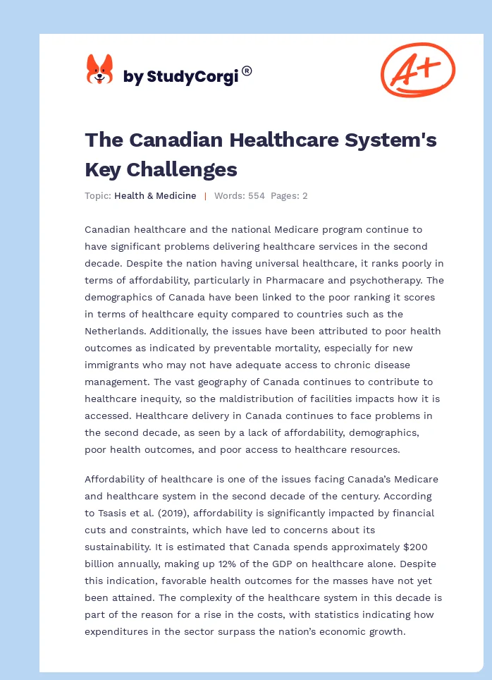 The Canadian Healthcare System's Key Challenges. Page 1