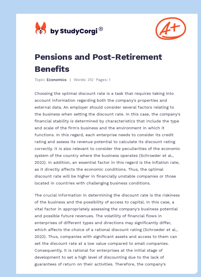 Pensions and Post-Retirement Benefits. Page 1