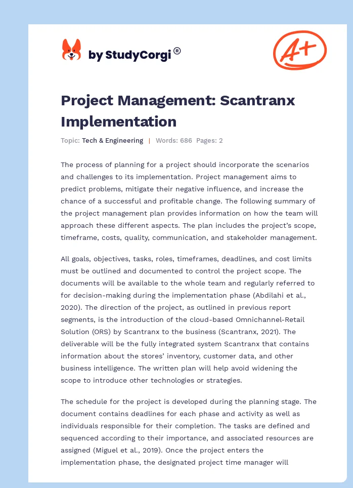 Project Management: Scantranx Implementation. Page 1