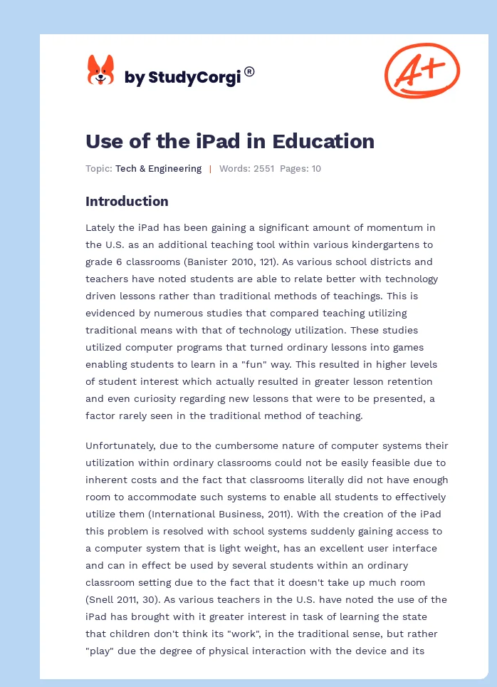 Use of the iPad in Education. Page 1