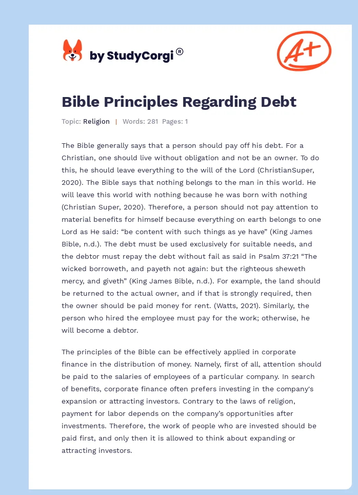 Bible Principles Regarding Debt. Page 1