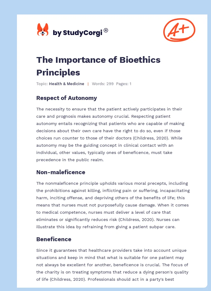The Importance of Bioethics Principles. Page 1