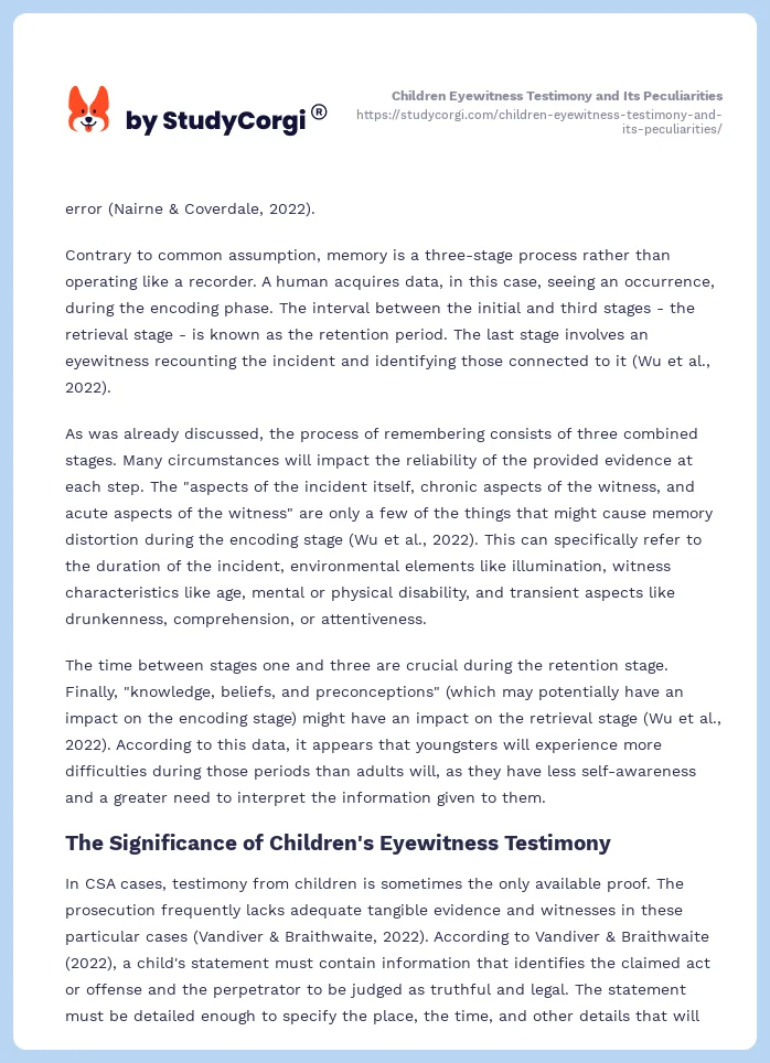 Children Eyewitness Testimony and Its Peculiarities. Page 2