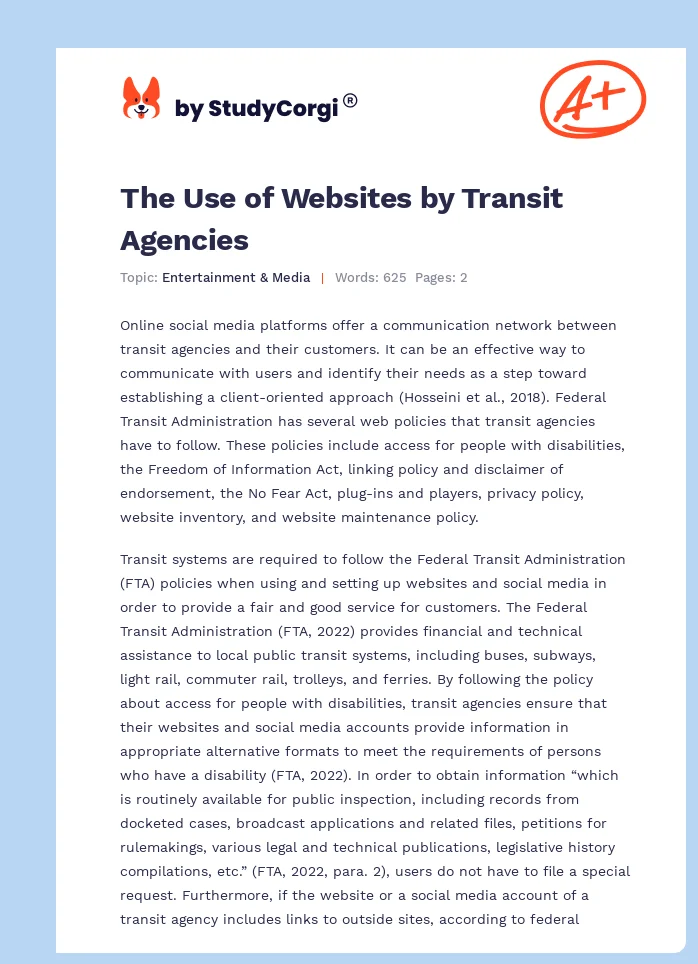 The Use of Websites by Transit Agencies. Page 1
