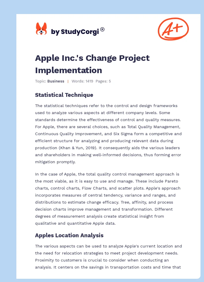 Apple Inc.'s Change Project Implementation. Page 1