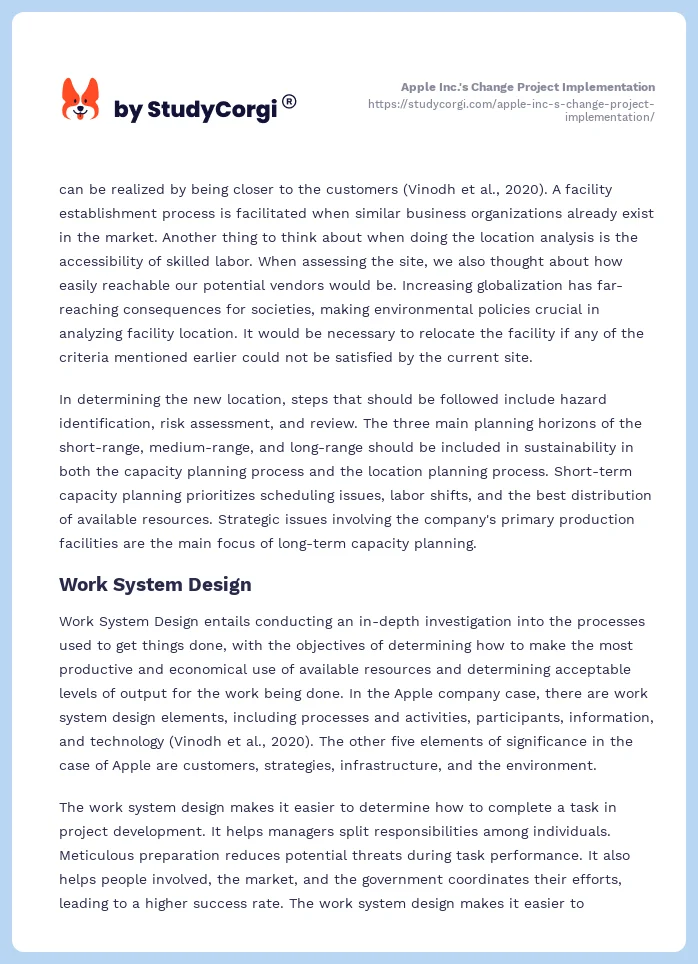 Apple Inc.'s Change Project Implementation. Page 2