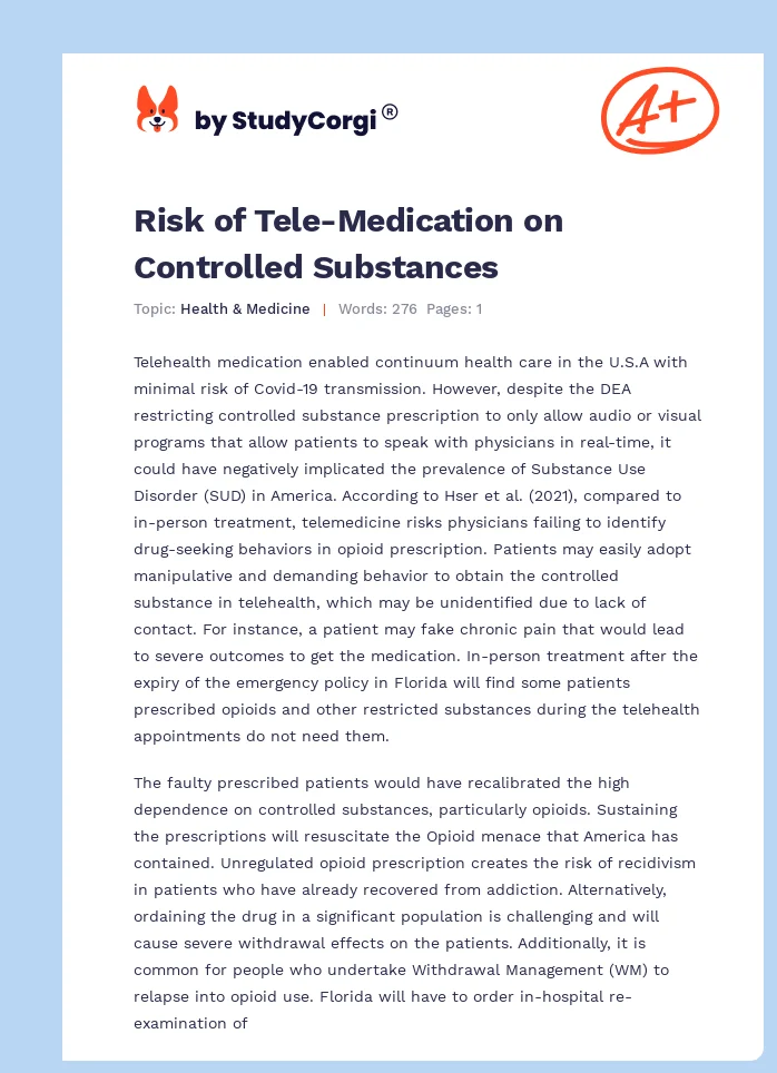 Risk of Tele-Medication on Controlled Substances. Page 1