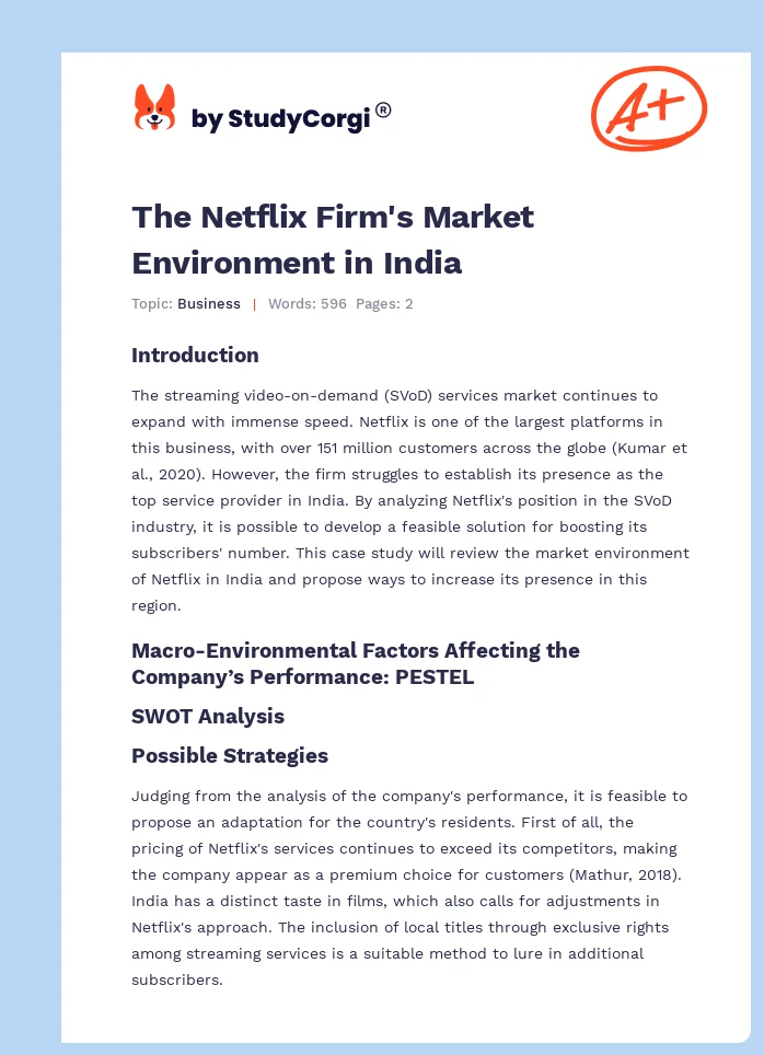 The Netflix Firm's Market Environment in India. Page 1