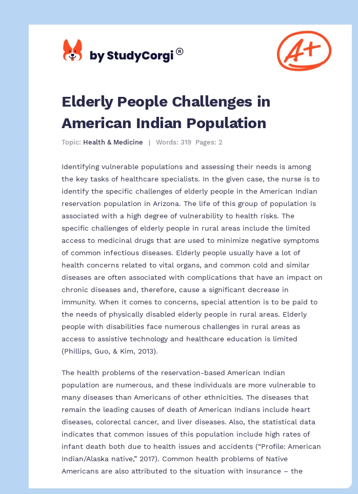 Elderly People Challenges in American Indian Population. Page 1