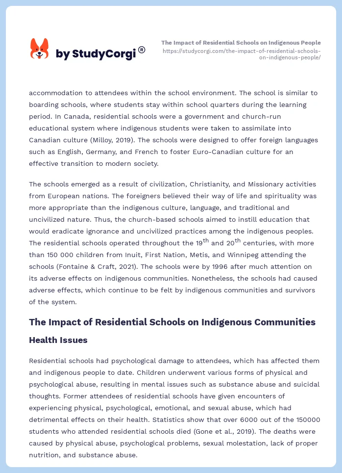The Impact of Residential Schools on Indigenous People. Page 2