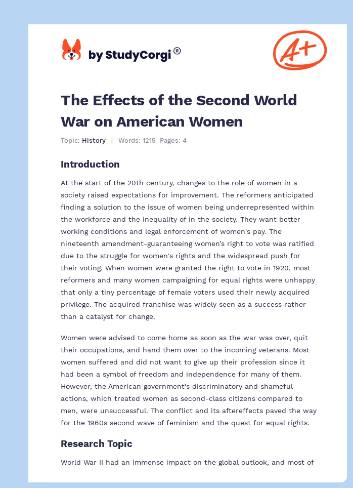 The Effects of the Second World War on American Women. Page 1