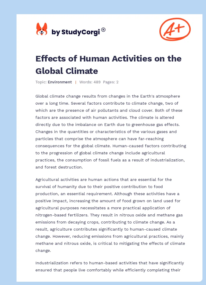 Effects of Human Activities on the Global Climate. Page 1