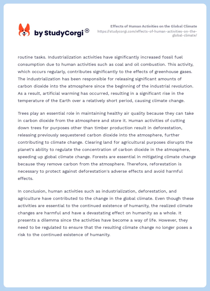 Effects of Human Activities on the Global Climate. Page 2