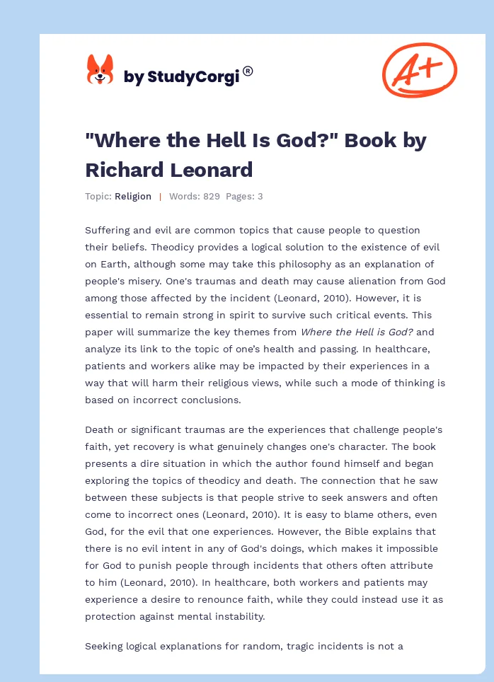 "Where the Hell Is God?" Book by Richard Leonard. Page 1