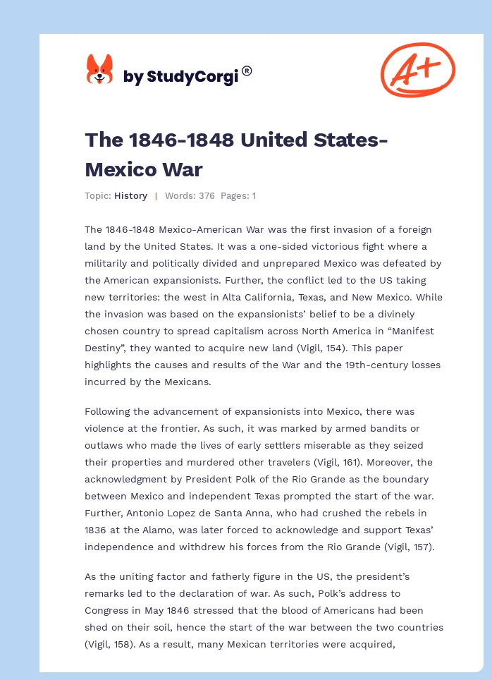 The 1846-1848 United States-Mexico War. Page 1